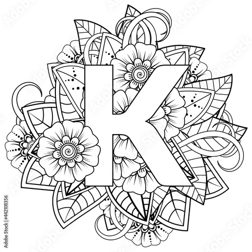 mehndi flower decorative ornament in ethnic oriental style. doodle ornament. outline hand draw.