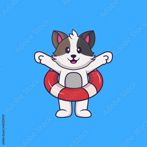Cute cat using a float. Animal cartoon concept isolated. Can used for t-shirt, greeting card, invitation card or mascot. Flat Cartoon Style © Turn