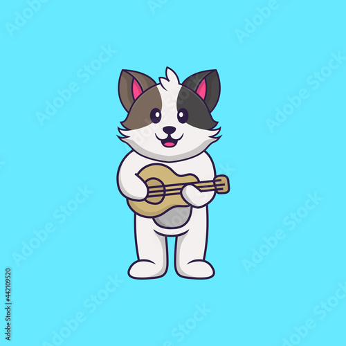 Cute cat playing guitar. Animal cartoon concept isolated. Can used for t-shirt, greeting card, invitation card or mascot. Flat Cartoon Style © Turn