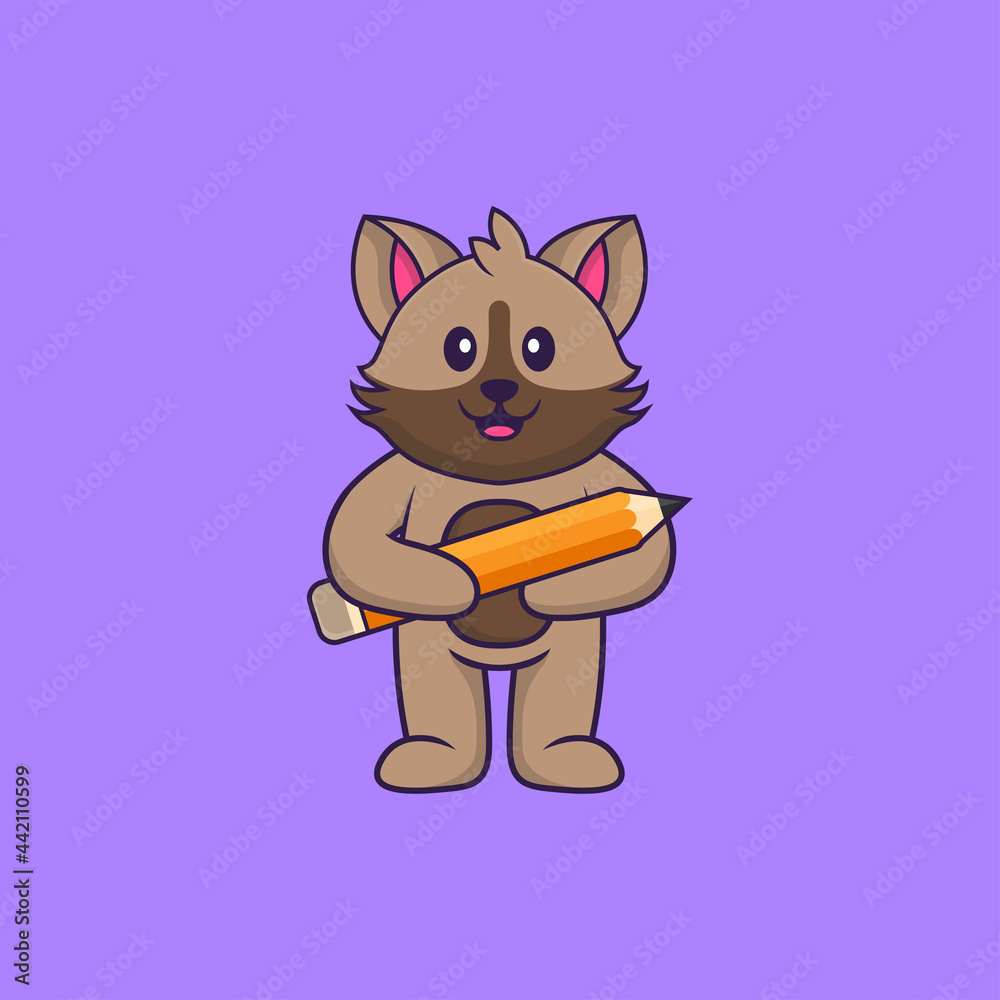 Cute cat holding a pencil. Animal cartoon concept isolated. Can used for t-shirt, greeting card, invitation card or mascot. Flat Cartoon Style Cute cat holding a pencil. Animal cartoon concept isolated. Can used for t-shirt, greeting card, invitation card or mascot. Flat Cartoon Style