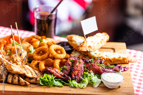 Grilled snack plate served in american restaurant