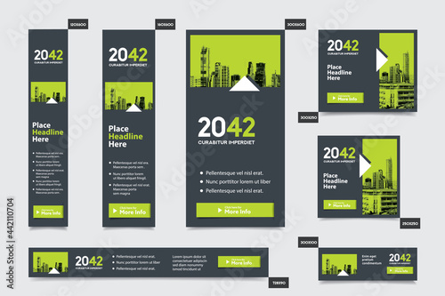 City Background Corporate Web Banner Template in multiple sizes. Easy to adapt to Brochure, Annual Report, Magazine, Poster, Corporate Advertising media, Flyer, Website.