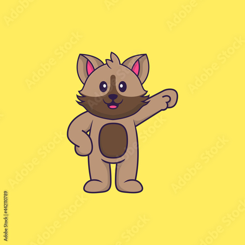 Cute cat hero. Animal cartoon concept isolated. Can used for t-shirt, greeting card, invitation card or mascot. Flat Cartoon Style