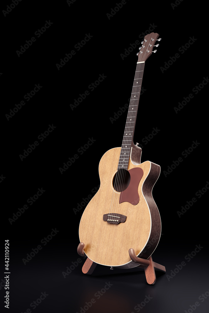 Classic Acoustic Guitar. Six string musical instrument, which is fixed ...