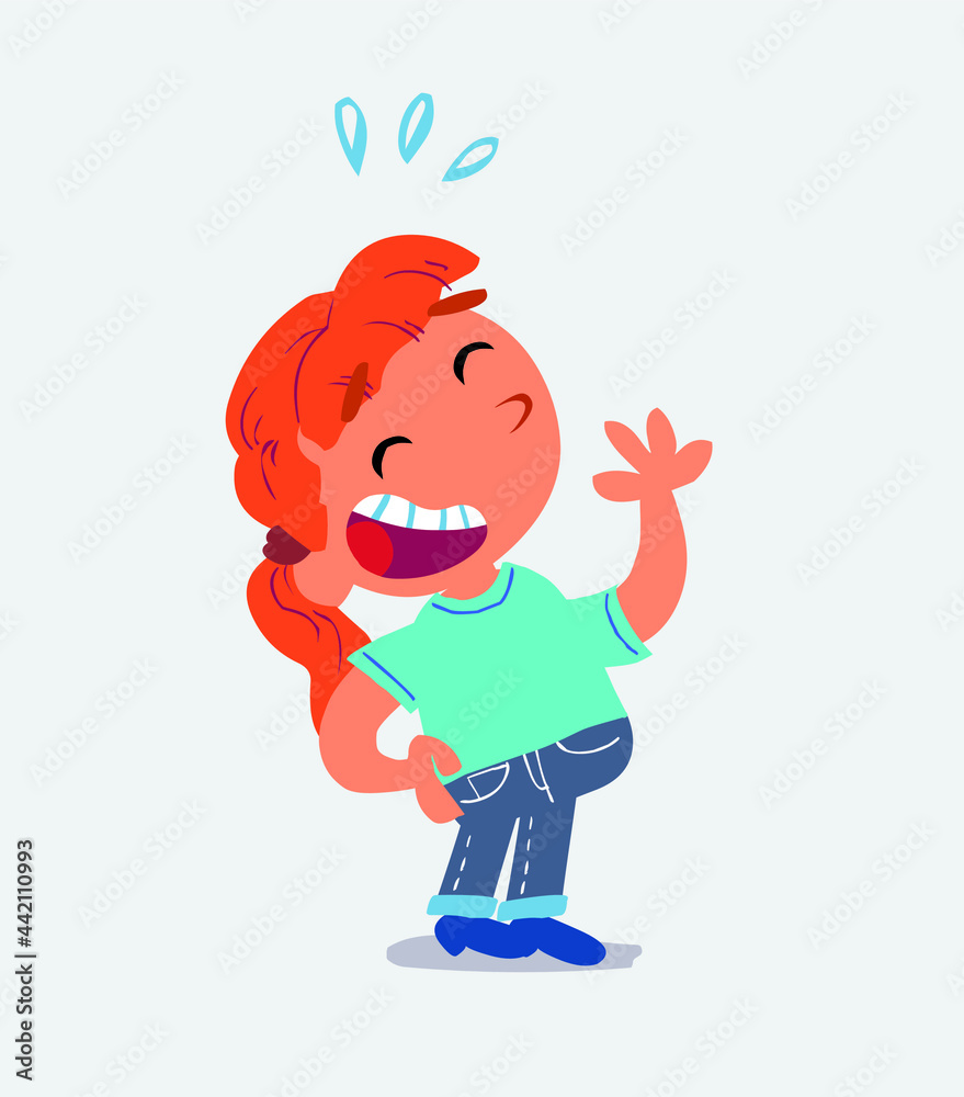 cartoon character of little girl on jeans laughing happily cartoon character of little girl on jeans laughing happily