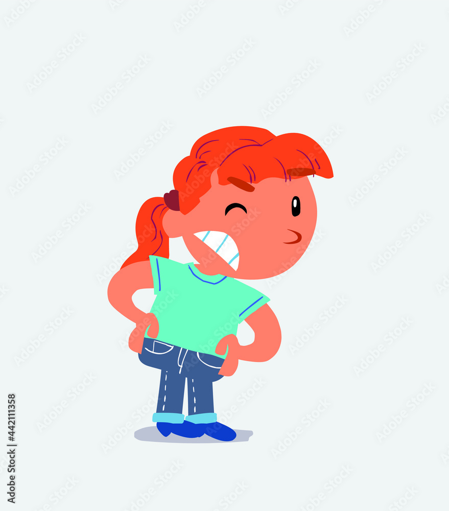 cartoon character of little girl on jeans suspecting something wrong