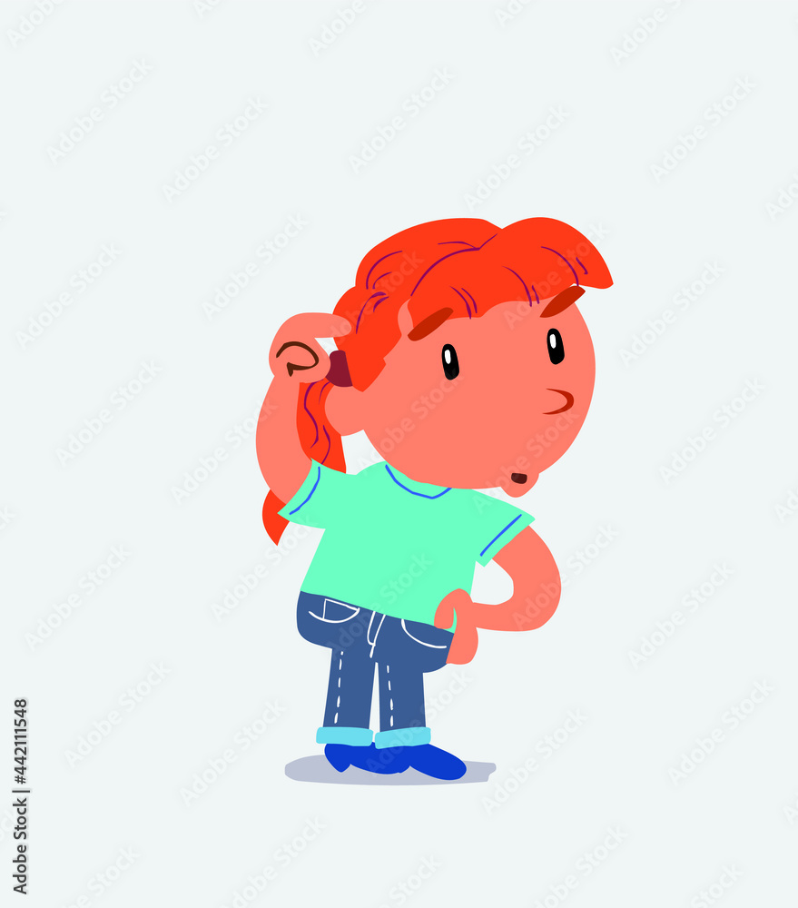 funny cartoon character of little girl on jeans doubting funny cartoon character of little girl on jeans doubting