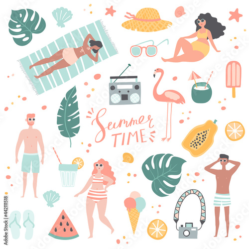 Vector illustration of design elements related to summer and vacation