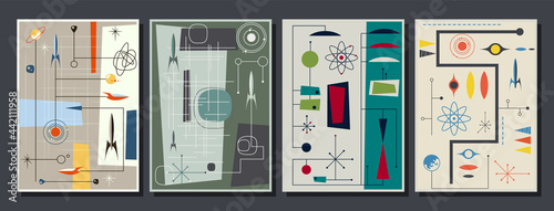 1950s Abstract style Space Posters, Space Rockets, Planets, Stars Atomic Age Design 