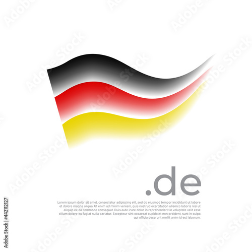 German flag. Stripes in colors of flag of germany on a white background. Vector stylized national poster design with de domain and place for text. Tricolor. State german patriotic banner  cover