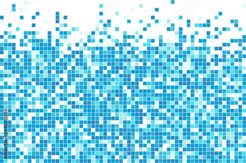 Abstract blue cyan winter mosaic background. Aqua blue colored square tiles. Pixel clean backdrop with copy space. Vector