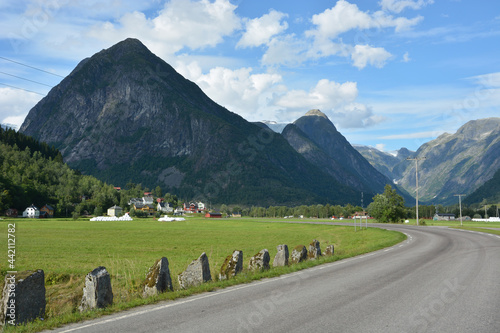 Beautiful shot of a road through the Mountains of Fjaerland in Norway. photo