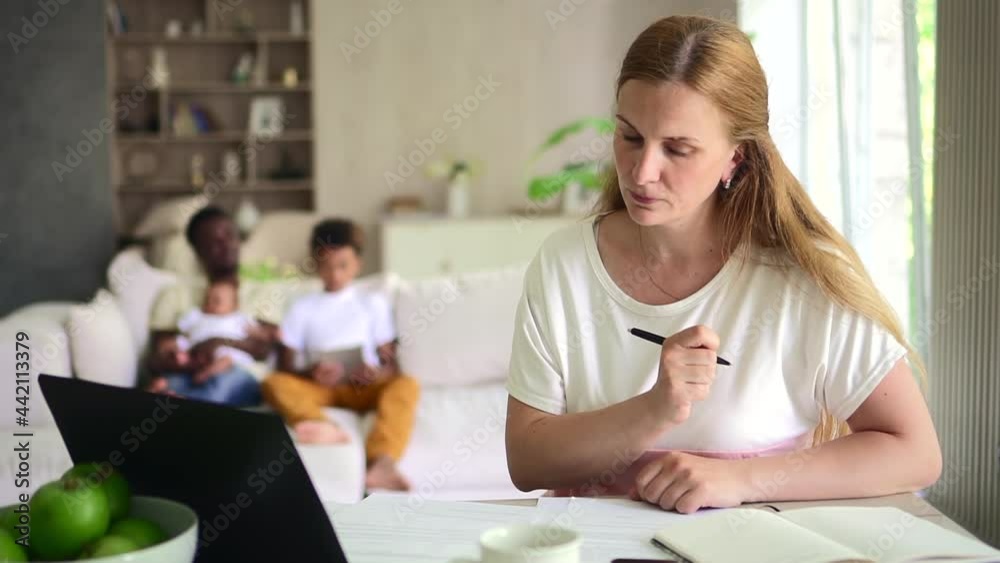 Mother is educated to work on computer from home Spbd.