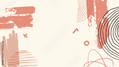 Beautiful pastel boho Scandinavian Memphis earth tone social media abstract background template with minimal abstract organic shapes composition in trendy contemporary collage style