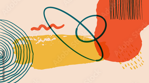 Beautiful pastel boho Scandinavian Memphis earth tone social media abstract background template with minimal abstract organic shapes composition in trendy contemporary collage style