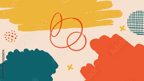 Beautiful pastel boho Scandinavian Memphis earth tone social media abstract background template with minimal abstract organic shapes composition in trendy contemporary collage style