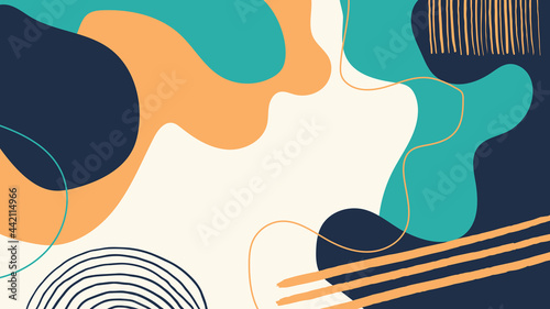 Abstract colourful trendy universal boho Scandinavian artistic background templates with brush blob and dot. Good for cover, invitation, banner, placard, brochure, poster, card, flyer and other.