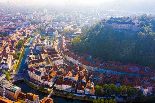 Panorama of the Slovenian capital Ljubljana in morning. High quality photo