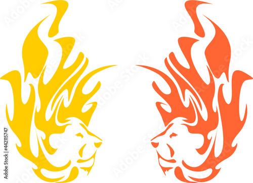 Lion head icon in the form of fire for emblems or logos - two options. Flammable symbol in the form of a lion's head for your creative ideas, prints, embroidery, graphics on the vehicle,  tattoo, etc.