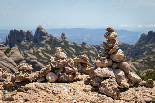 Cairns on the Sant Jeroni summit of Montserrat Mountain, Catalonia, Spain.