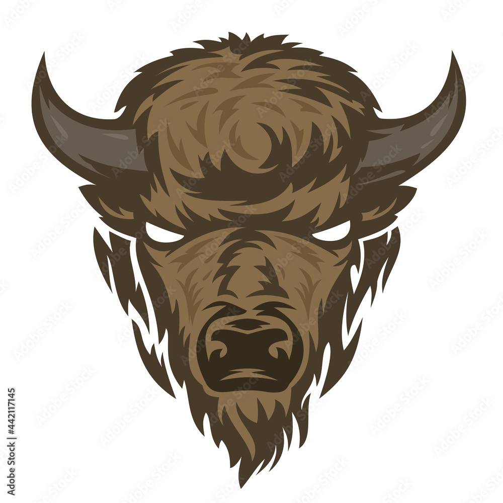 Buffalo head in hand drawn sketch color style isolated on white
