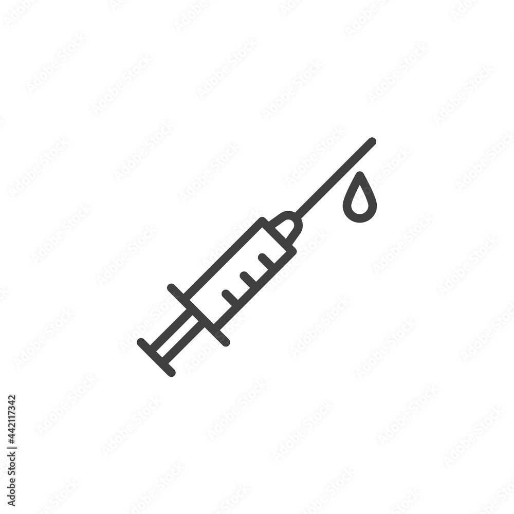 Syringe injection with medicine drop line icon Syringe injection with medicine drop line icon