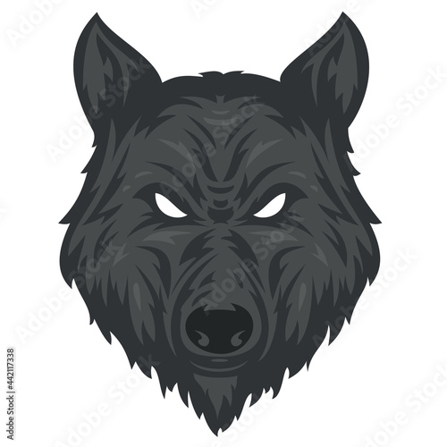 Wolf head in hand drawn sketch color style isolated on white background. Modern graphic design element for label or print. Vector art illustration.