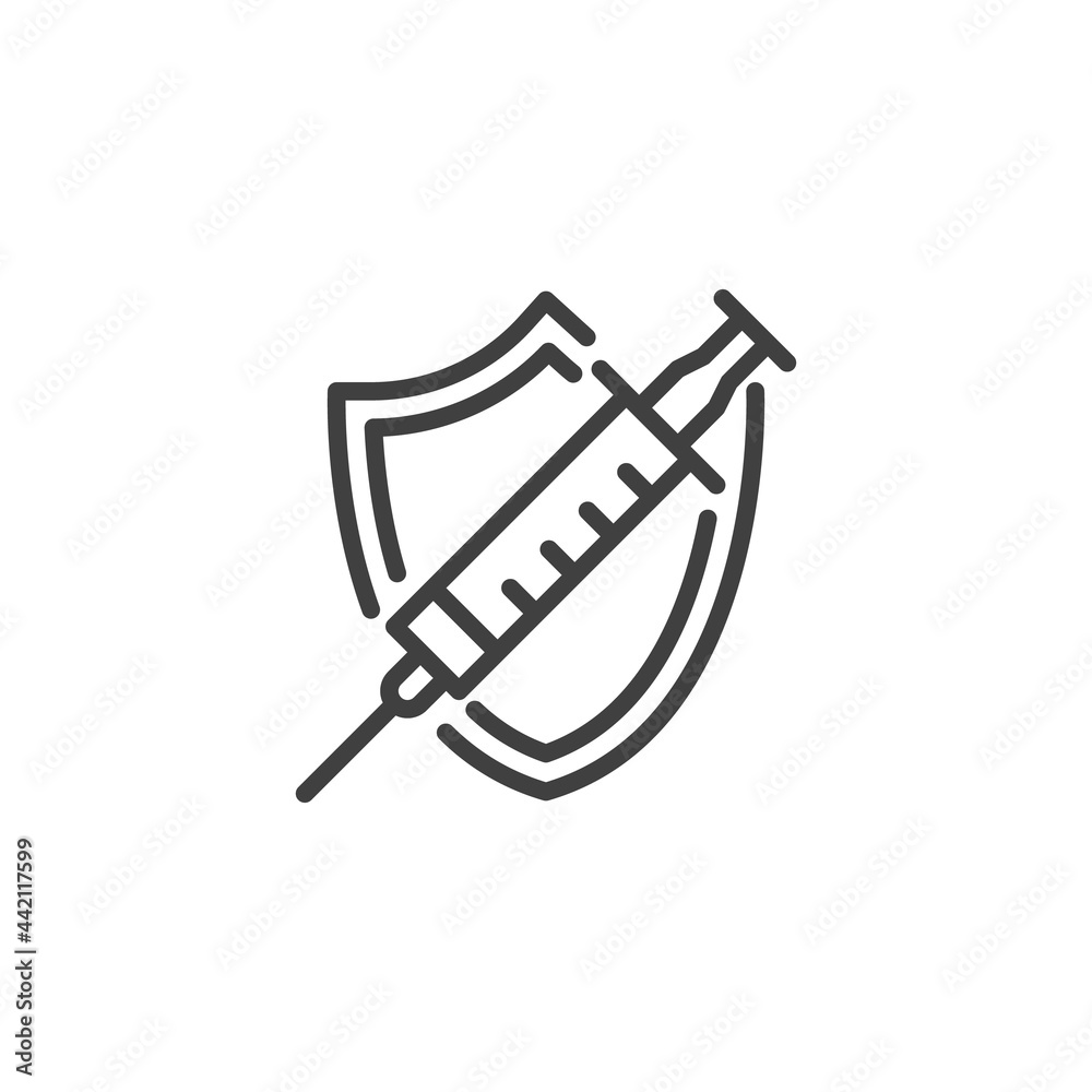 Vaccination protection shield line icon Vaccination protection shield line icon