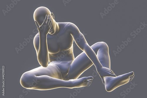 Male body in unhappy frustrated pose, conceptual 3D illustration