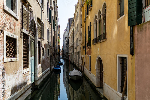 A Water Canal  so-called Riva  in Venice  Italy. These waterways are the main means of transport in the city