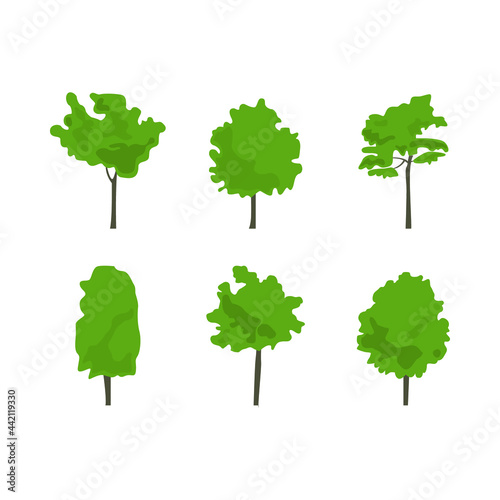 Flat icon tree collection in color isolated on white background. Green forest. Ecology concept.