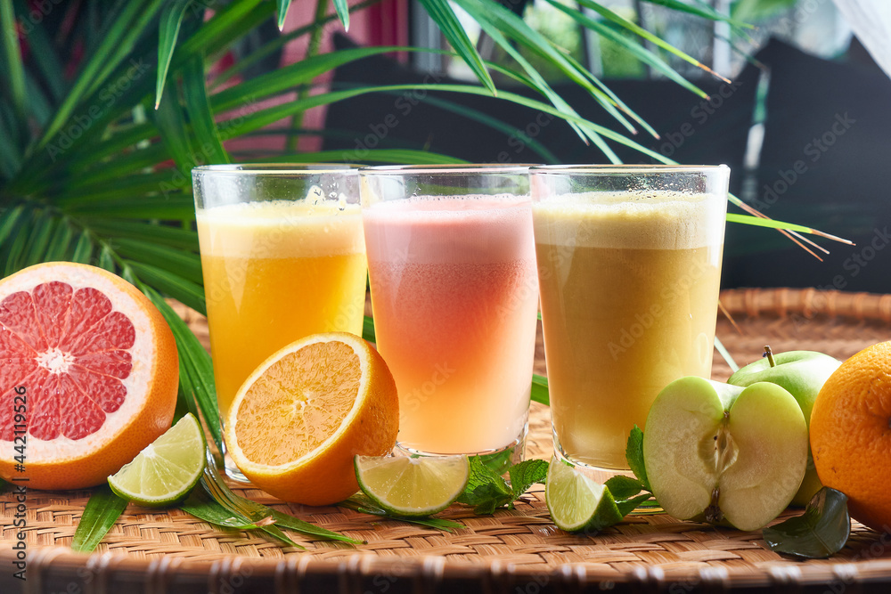 Set of Summer chilled drinks with fresh juice Set of Summer chilled drinks with fresh juice