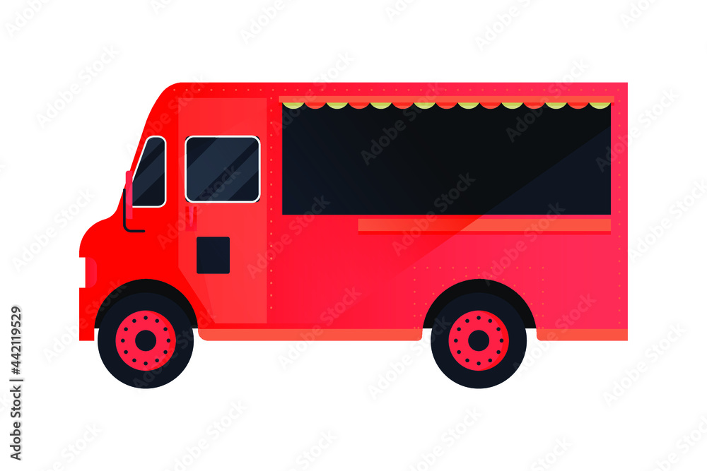 Food Truck. Modern Flat Vector Illustration. Colorful Street Food Truck Van. Social Media Template.