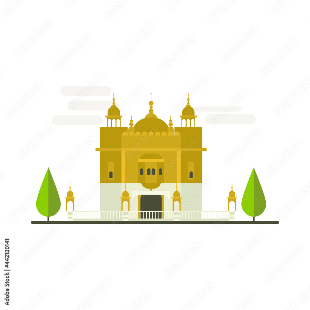 Cartoon symbols of India. Popular tourist architectural object: Golden Temple, Amritsar.