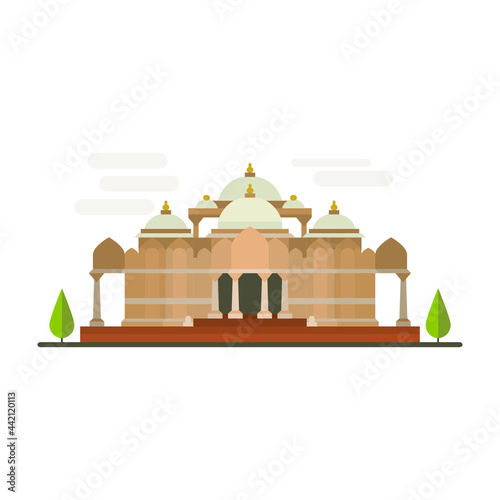 Cartoon symbols of India. Popular tourist architectural object: Temple in Delhi.