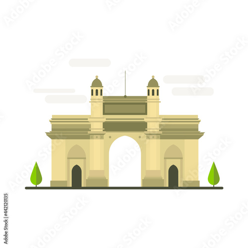 Cartoon symbols of India. Popular tourist architectural object: Gate of India, Mumbai.