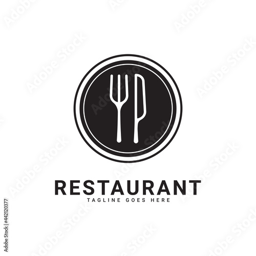 restaurant logo, there are elements of fork, and knife
