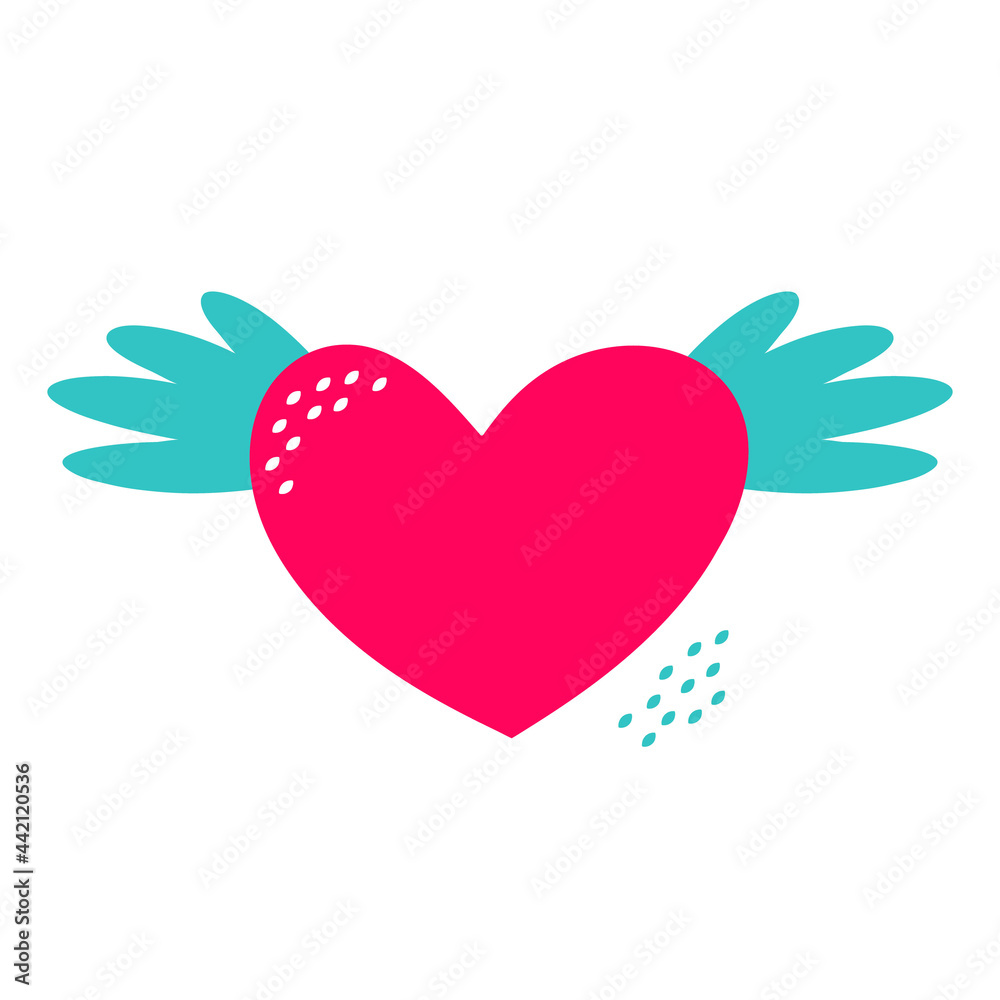 Heart love wings icon. Flat vector cartoon illustration. Objects isolated on a white background.