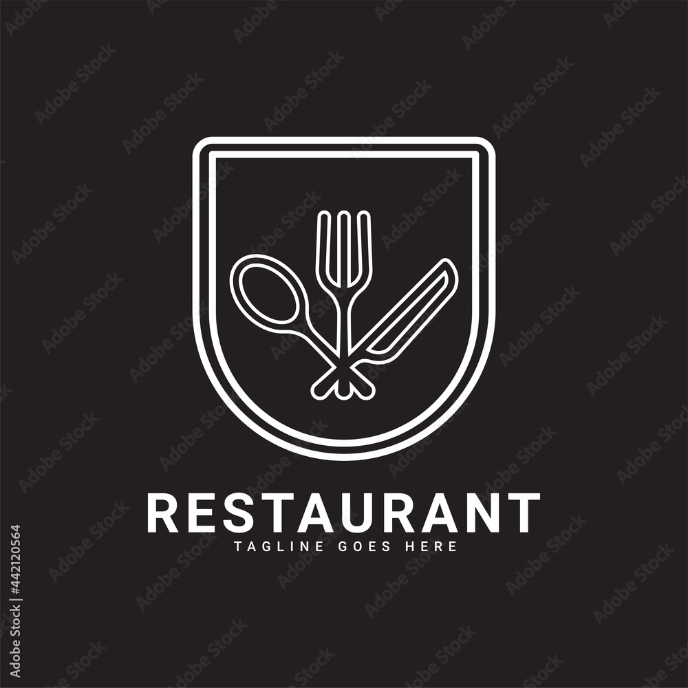 Fototapeta logo restauracji, są elementy łyżki, widelca i noża