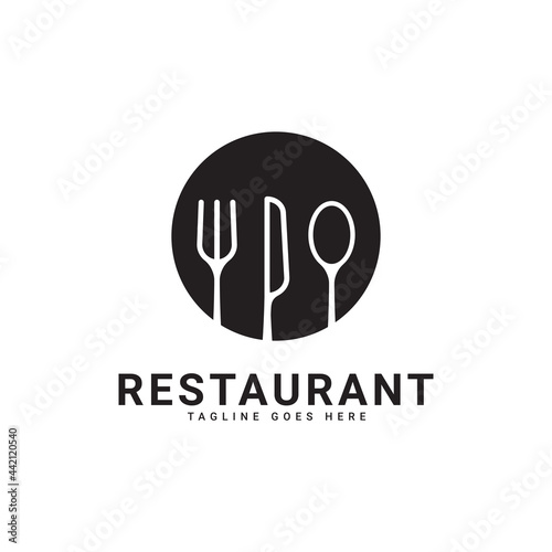 restaurant logo, there are elements of spoon, fork, and knife © Devin