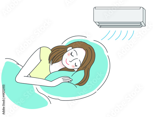 クーラーを使う女性のイラスト