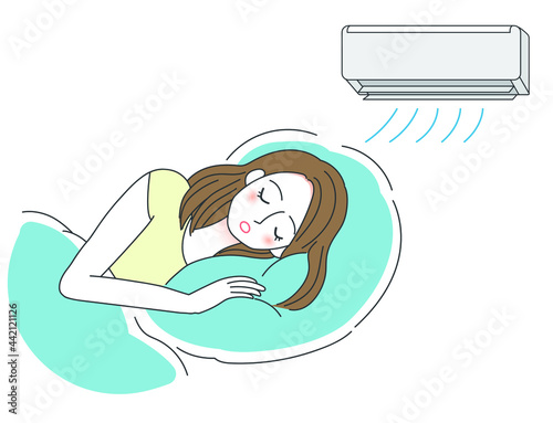 クーラーを使う女性のイラスト