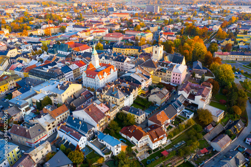 Aerial view of picturesque Czech town Sumperk, Olomouc Region