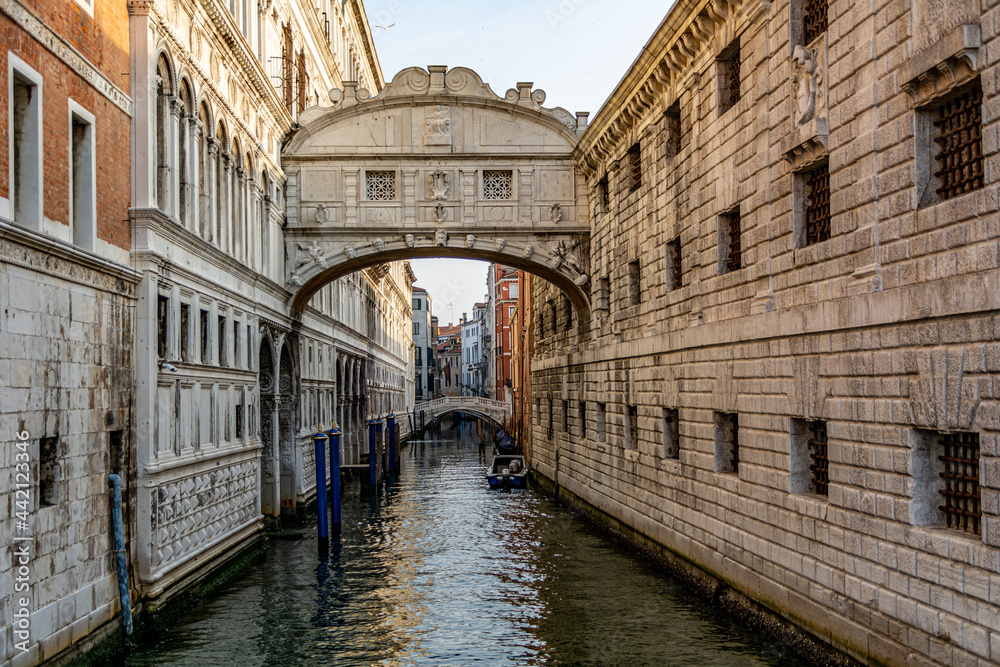 Bridge of Sighs (Ponte dei Sospiri) in Venice, Italy. The Bridge connects the Doges Palace with the historic prison of Venice
