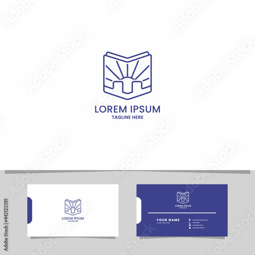 Simple and minimalist fort and sun on book cover logo with business card template