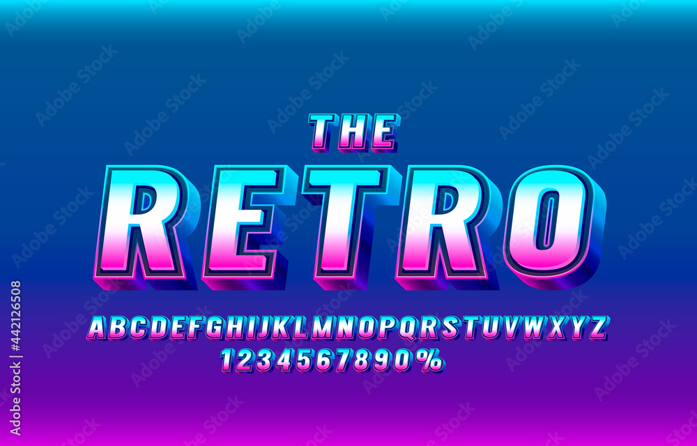 The Retro font set collection, letters and numbers symbol. Vector