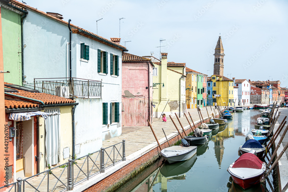 Colorful houses in Burano, a small island in the Lagoon of Venecia, Italy