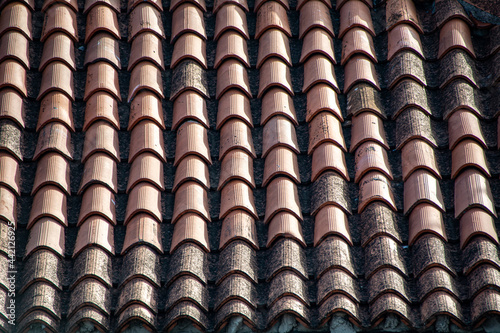 Clay tile roof pattern. Different color roof tiles in Venice, Italy