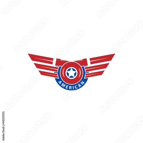 turbo logo with american flag emblem wing concept. modern template. simple and unique design.