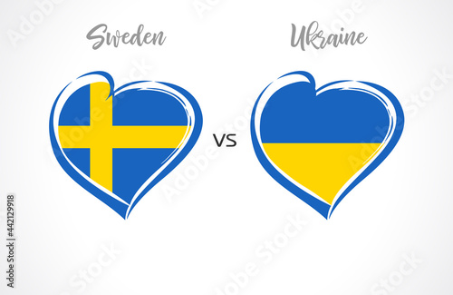 Sweden vs Ukraine, flag emblem. National team soccer on white background. Swedish and Ukrainian national flag in heart, vector illustration. Europe football championship final competition 2020